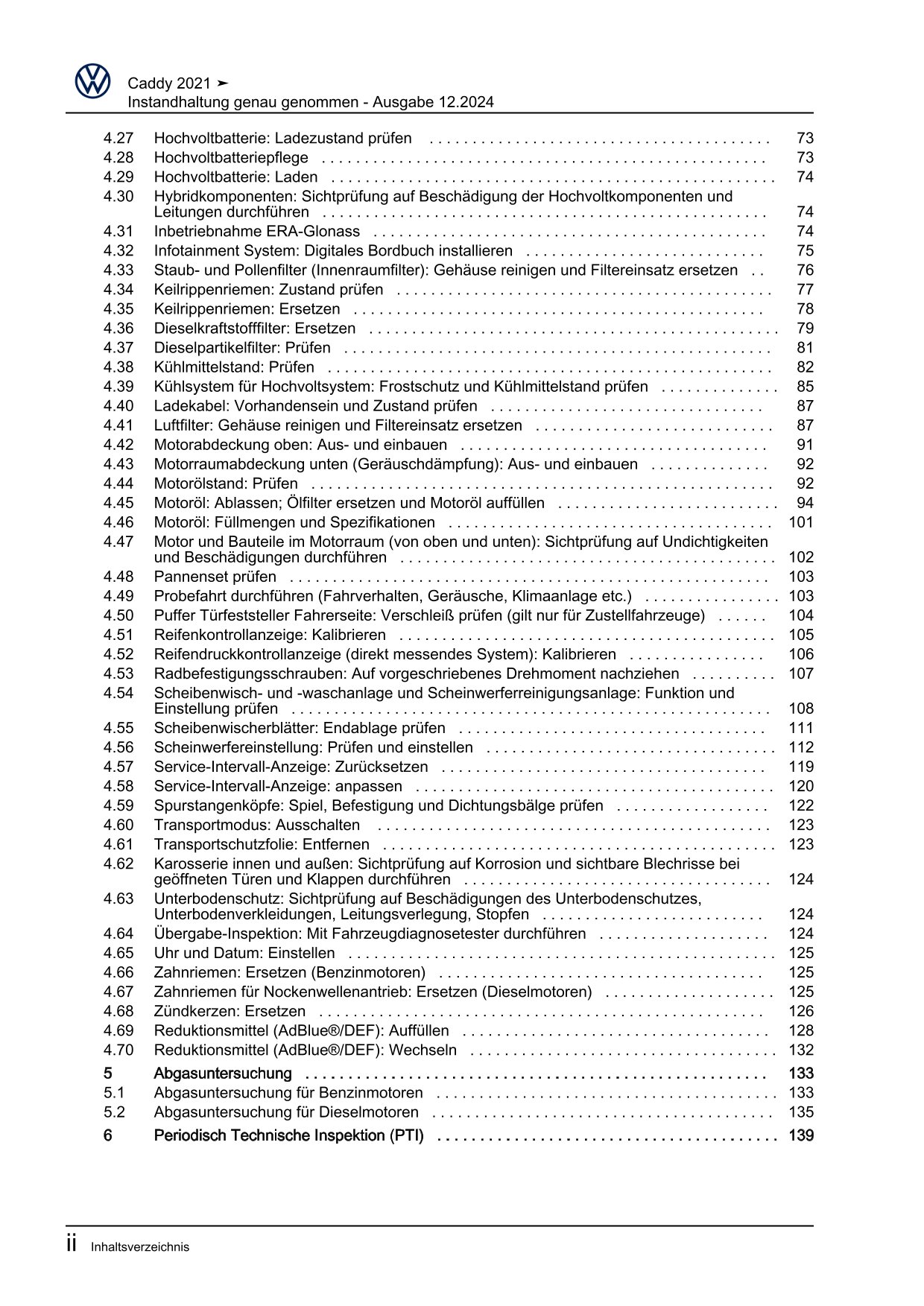 VW Caddy SB ab 2020 Instandhaltung Inspektion Wartung Reparaturanleitung eBook