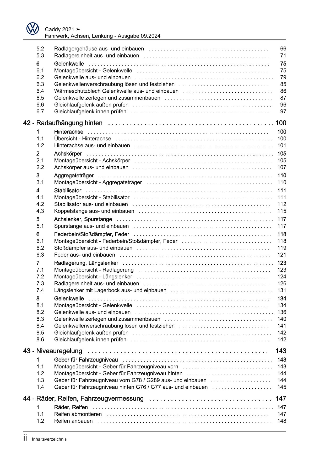 VW Caddy Typ SB ab 2020 Fahrwerk Achsen Lenkung Reparaturanleitung eBook