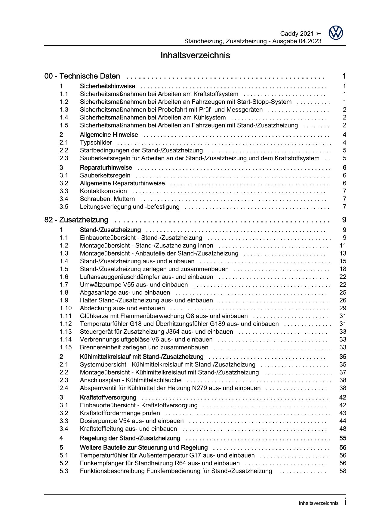 VW Caddy Typ SB ab 2020 Standheizung Zusatzheizung Reparaturanleitung eBook
