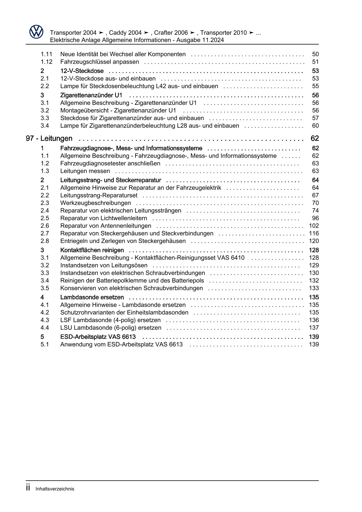 VW Caddy SB ab 2020 Allgemeine Infos Elektrische Anlage Reparaturanleitung eBook