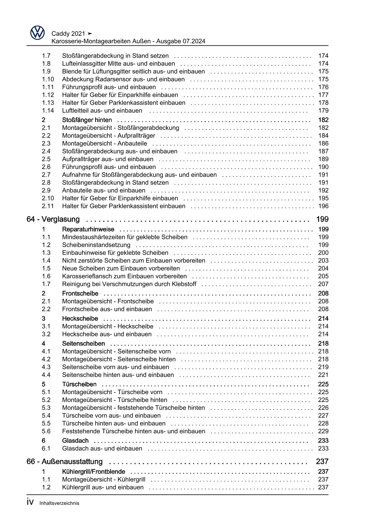 VW Caddy SB ab 2020 Karosserie Montagearbeiten Außen Reparaturanleitung eBook