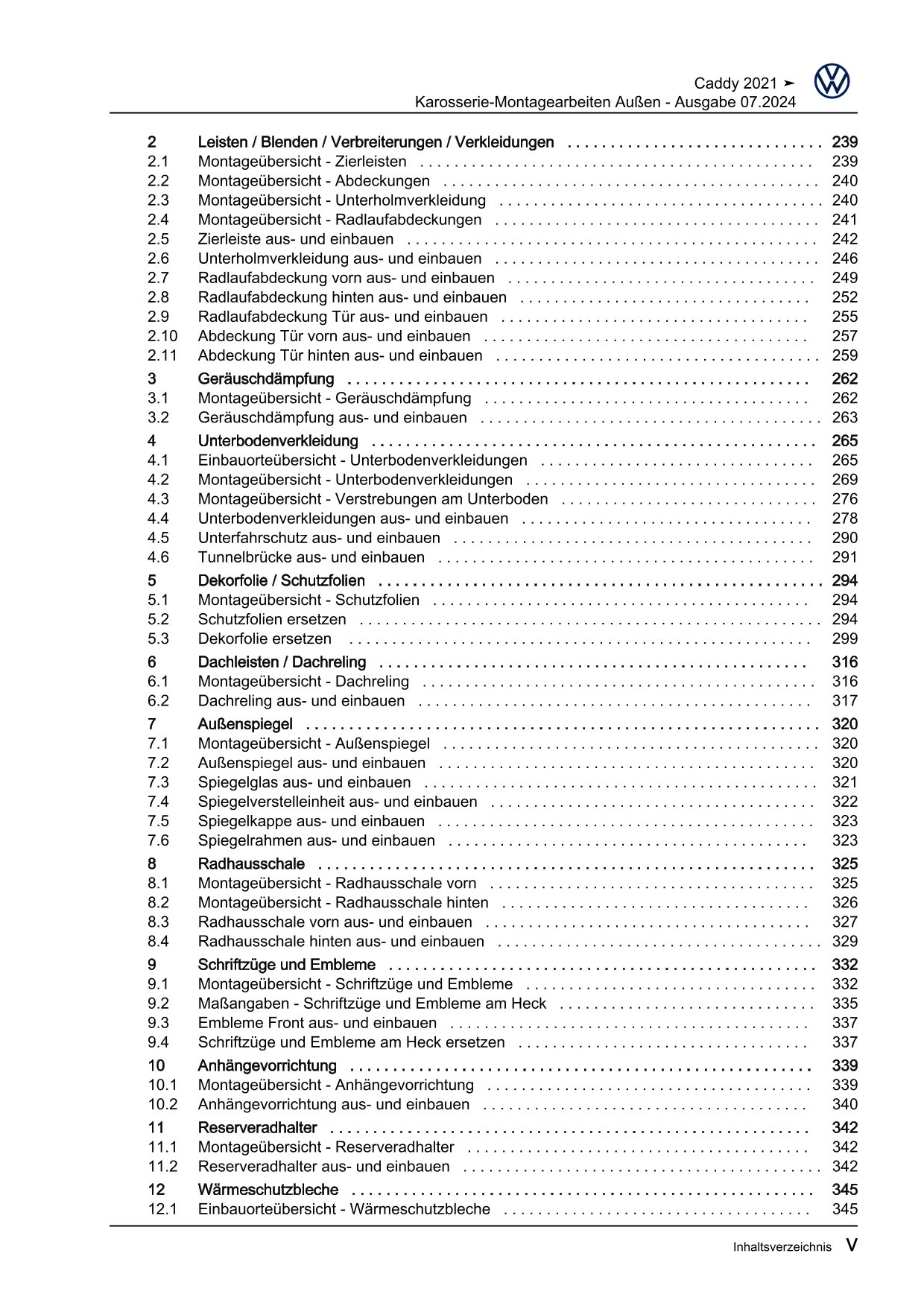VW Caddy SB ab 2020 Karosserie Montagearbeiten Außen Reparaturanleitung eBook