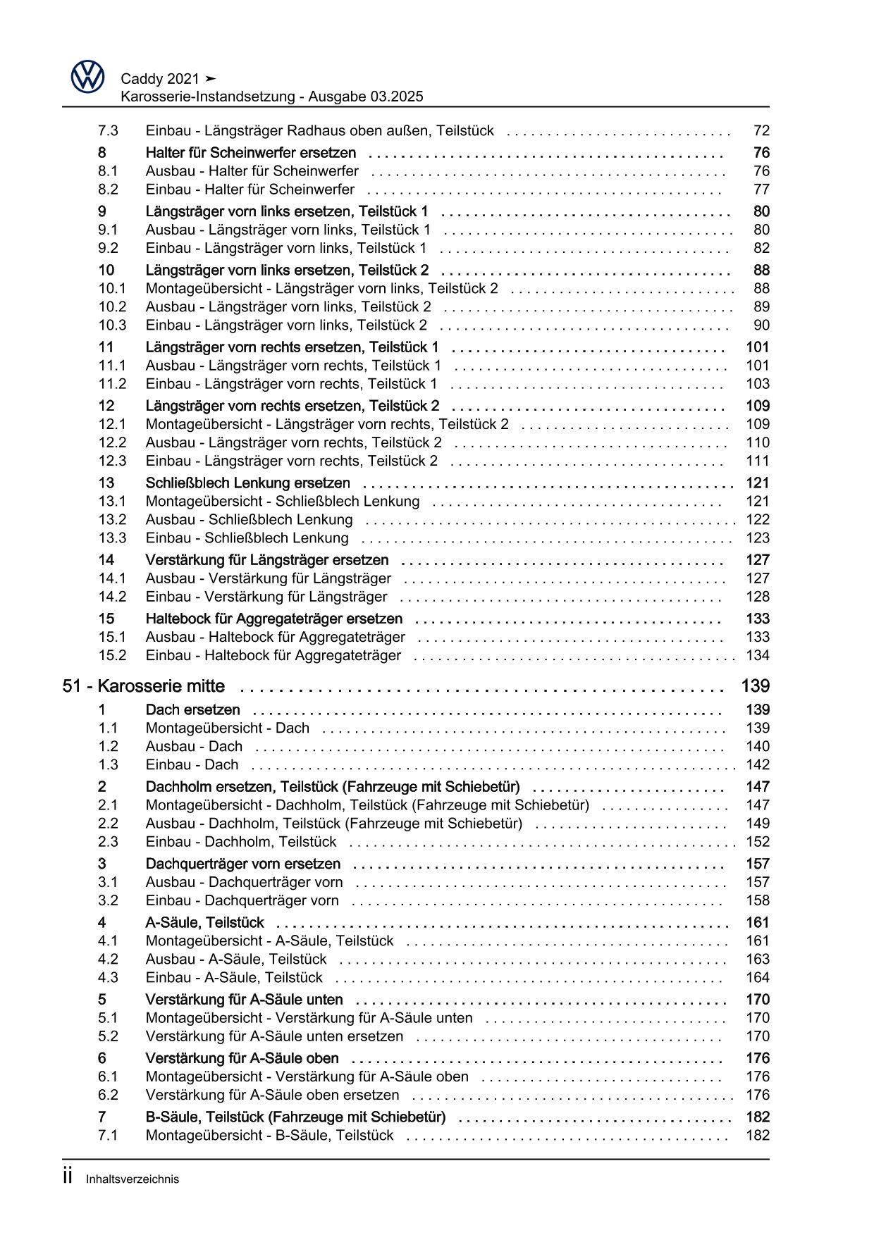 VW Caddy SB ab 2020 Karosserie Unfall Instandsetzung Reparaturanleitung eBook