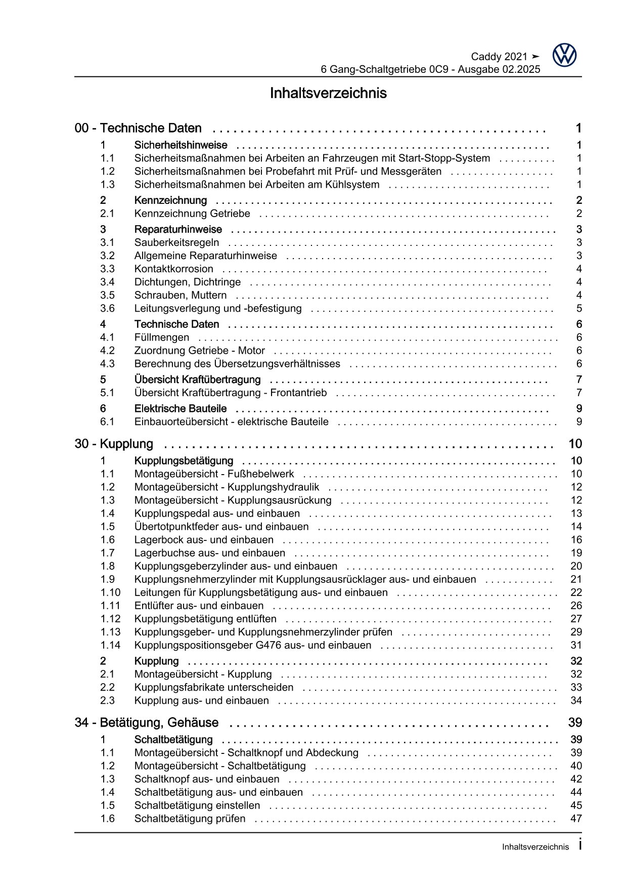 VW Caddy SB ab 2020 6 Gang Schaltgetriebe 0C9 Kupplung Reparaturanleitung eBook