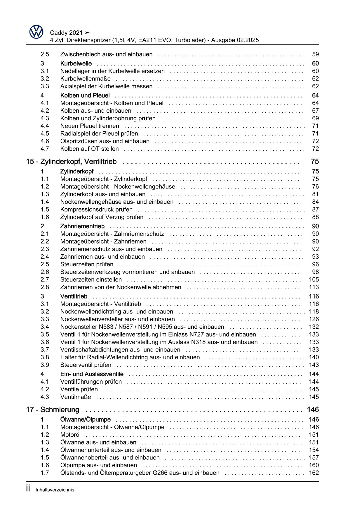VW Caddy SB ab 2020 4-Zyl. Benzinmotor 1,5l 114-116 PS Reparaturanleitung eBook