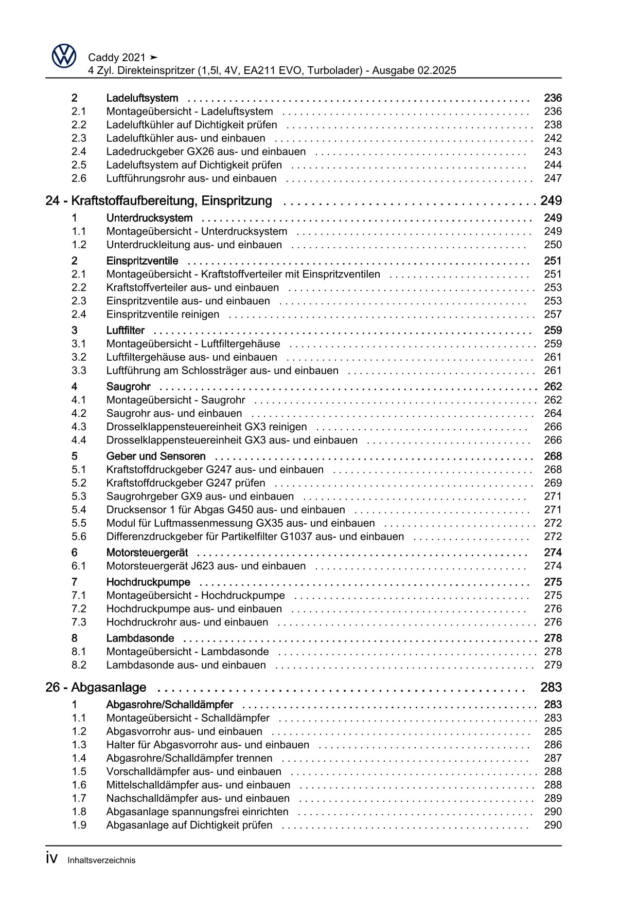 VW Caddy SB ab 2020 4-Zyl. Benzinmotor 1,5l 114-116 PS Reparaturanleitung eBook