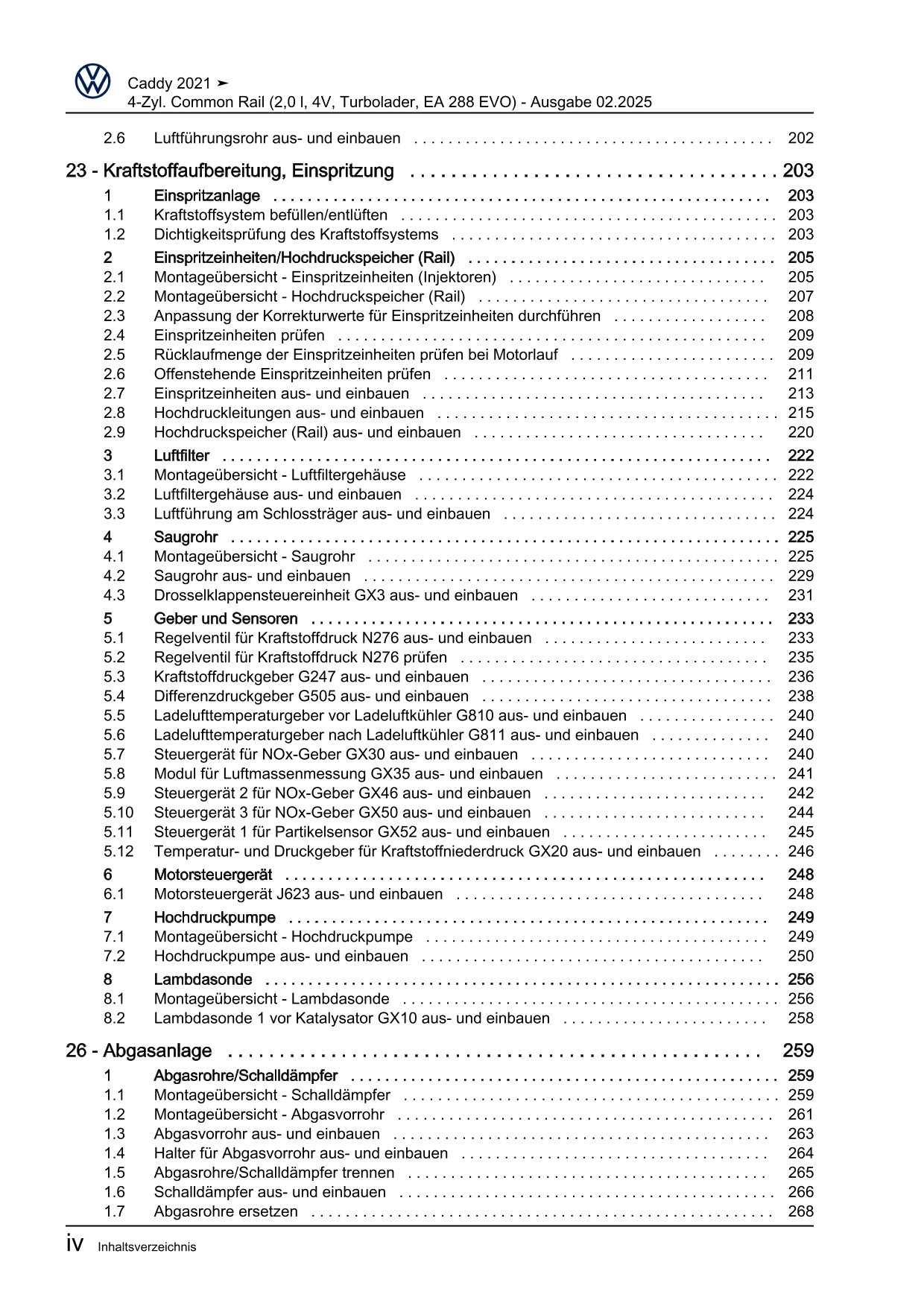 VW Caddy SB ab 2020 4-Zyl. Dieselmotor 2,0l 75-122 PS Reparaturanleitung eBook