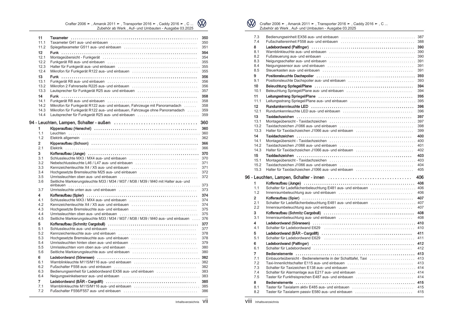 VW Caddy SB ab 2020 Zubehör ab Werk Auf- und Umbauten Reparaturanleitung eBook
