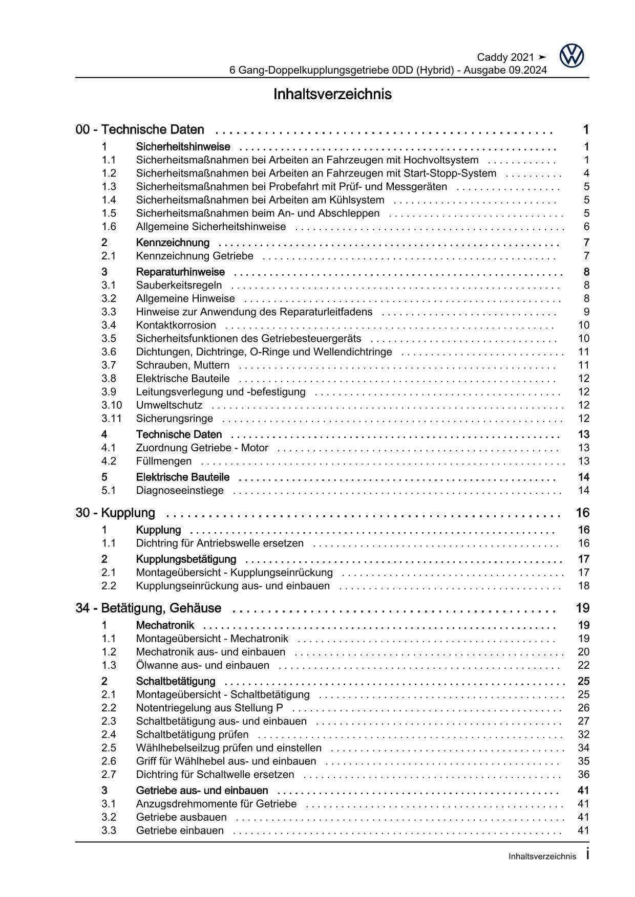 VW Caddy SB ab 2020 6 Gang Automatikgetriebe DKG 0DD Reparaturanleitung eBook