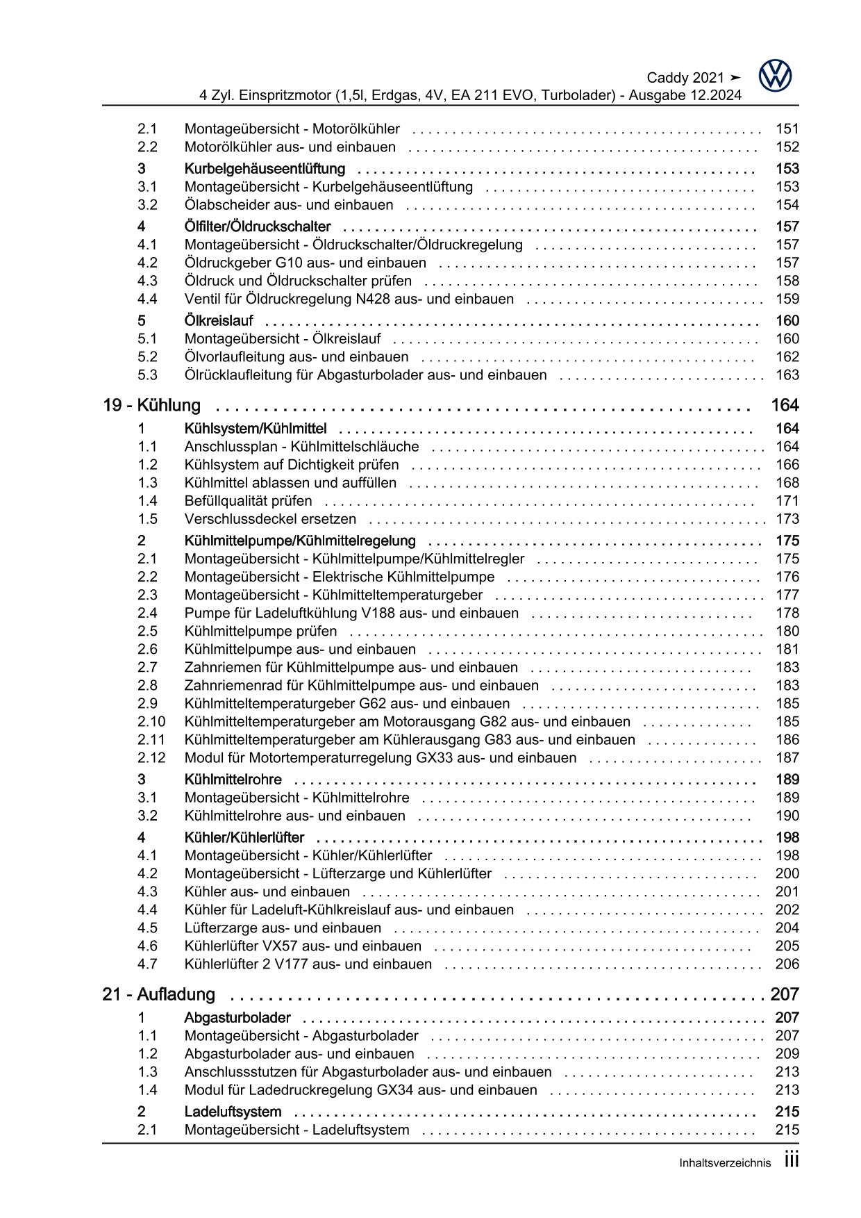 VW Caddy SB ab 2020 4-Zyl. Erdgas Benzinmotor 131 PS Reparaturanleitung eBook