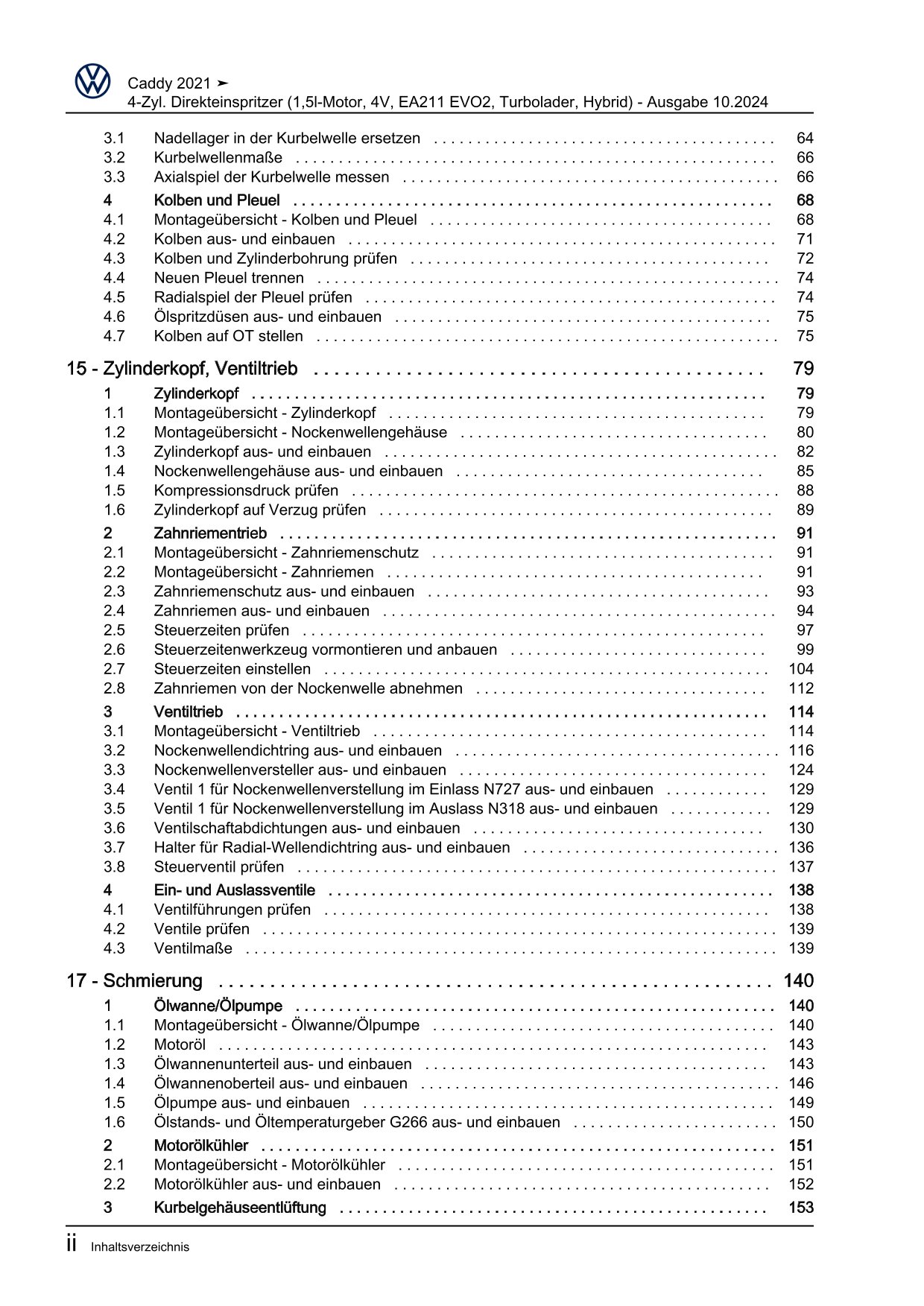 VW Caddy SB ab 2020 Benzinmotor Hybrid 1,5l 150-272 PS Reparaturanleitung eBook