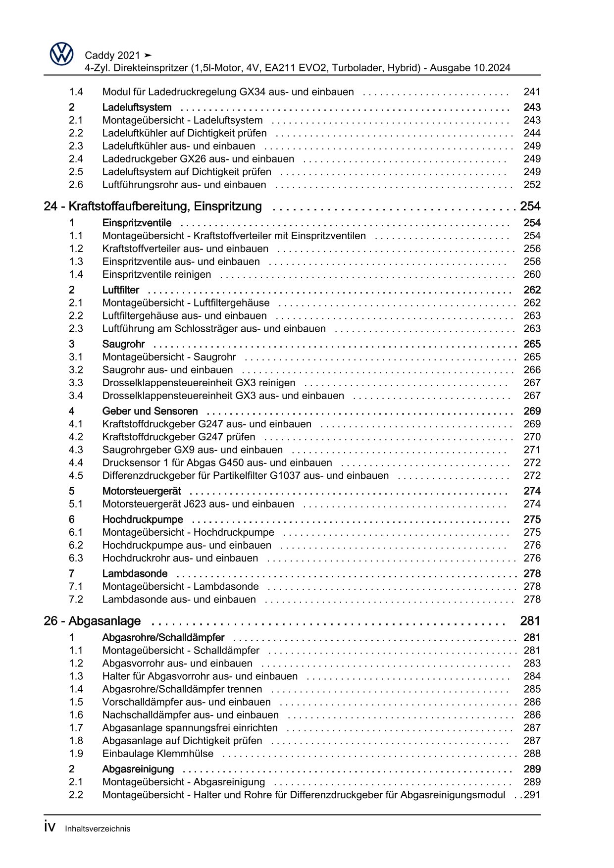 VW Caddy SB ab 2020 Benzinmotor Hybrid 1,5l 150-272 PS Reparaturanleitung eBook