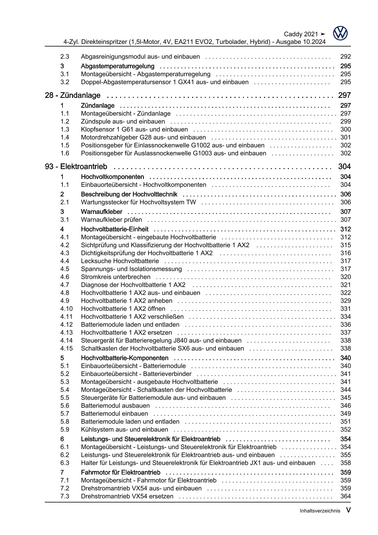 VW Caddy SB ab 2020 Benzinmotor Hybrid 1,5l 150-272 PS Reparaturanleitung eBook