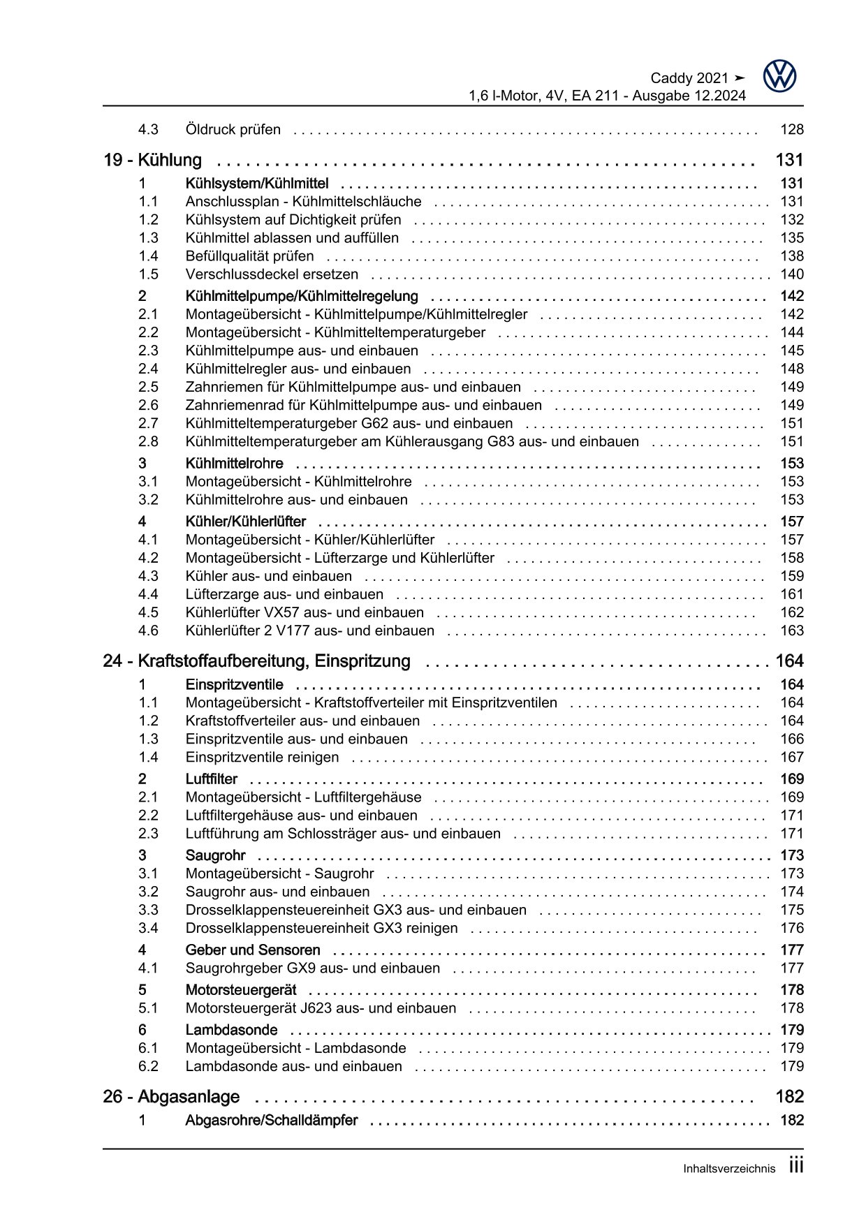 VW Caddy SB ab 2020 4-Zyl. Benzinmotor 1,6l 110 PS 4V Reparaturanleitung eBook