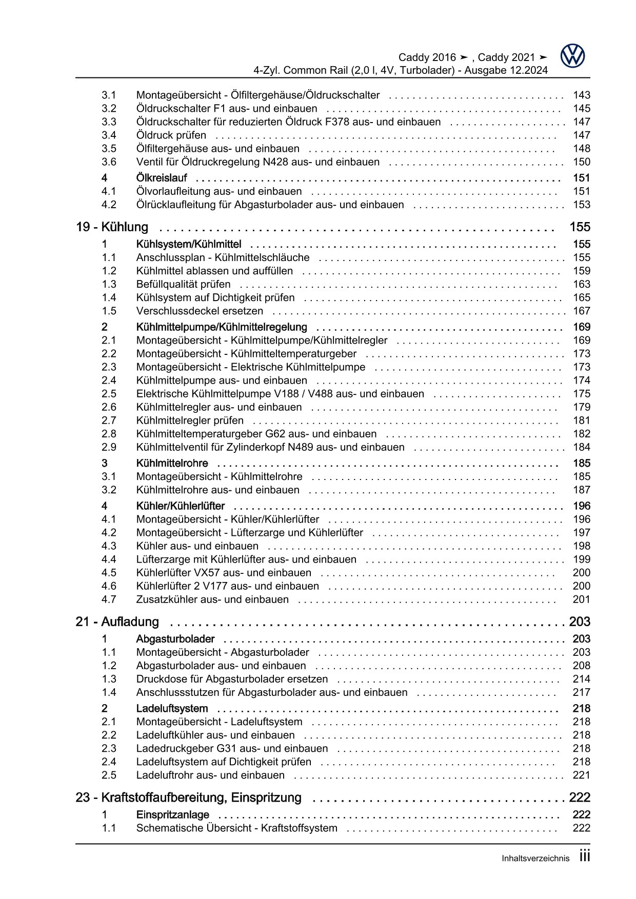 VW Caddy SB ab 2020 4-Zyl. Dieselmotor 2,0l 75-150 PS Reparaturanleitung eBook