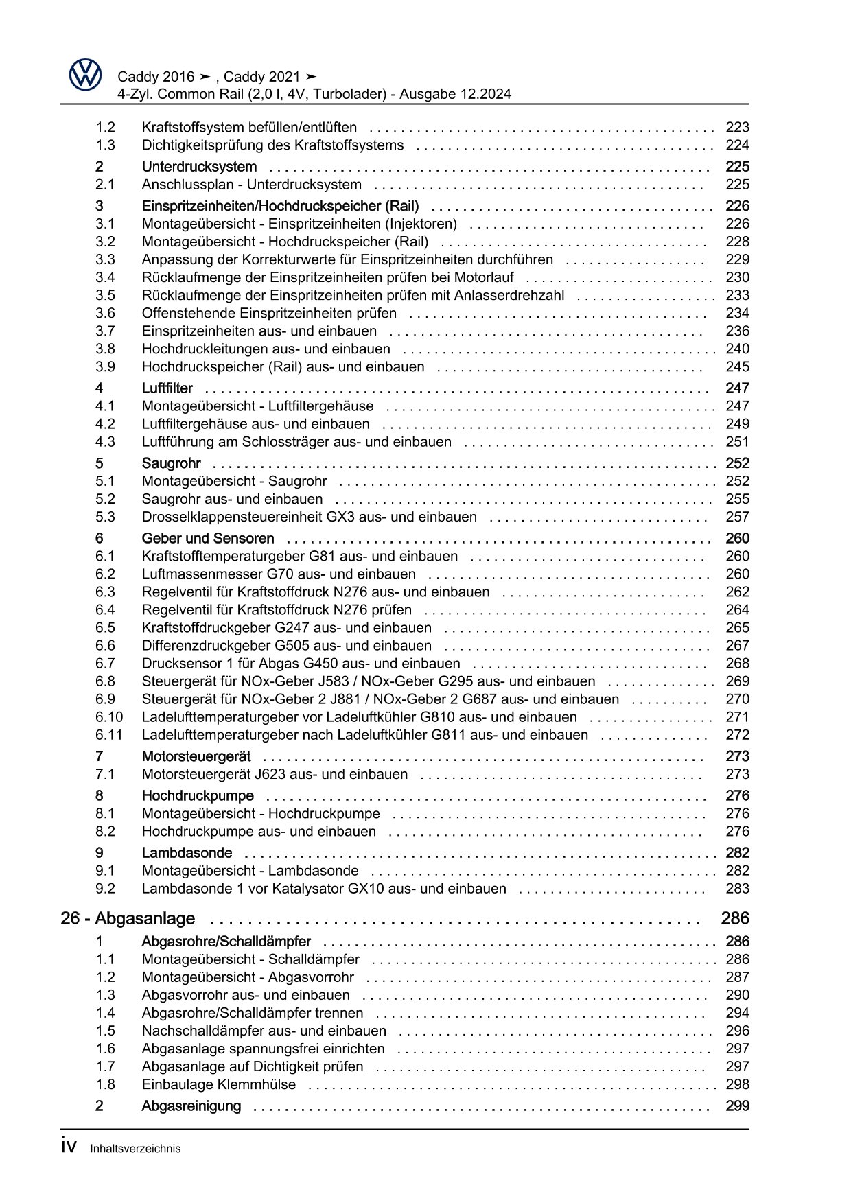 VW Caddy SB ab 2020 4-Zyl. Dieselmotor 2,0l 75-150 PS Reparaturanleitung eBook