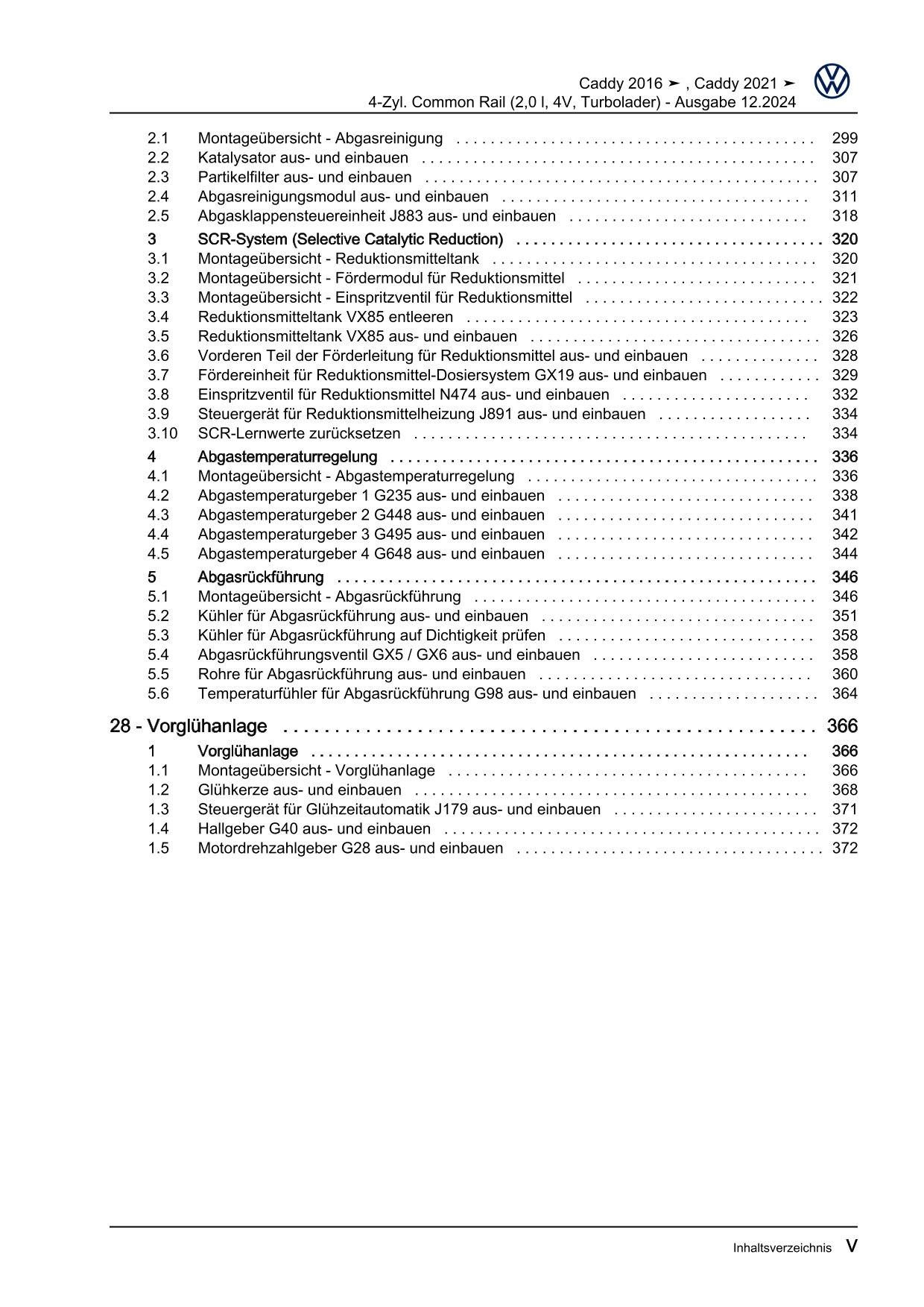 VW Caddy SB ab 2020 4-Zyl. Dieselmotor 2,0l 75-150 PS Reparaturanleitung eBook