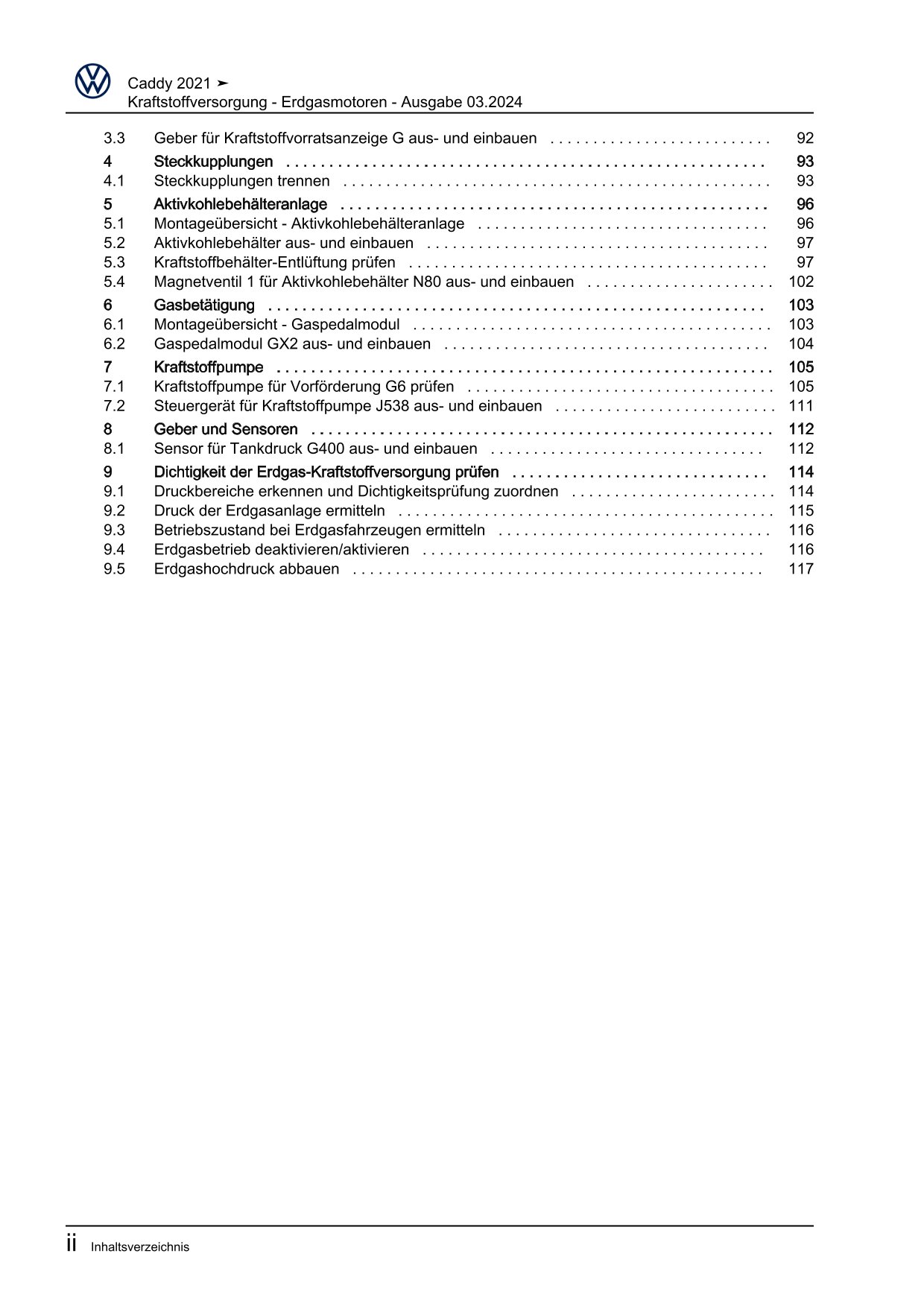 VW Caddy SB ab 2020 Kraftstoffversorgung Erdgasmotoren Reparaturanleitung eBook