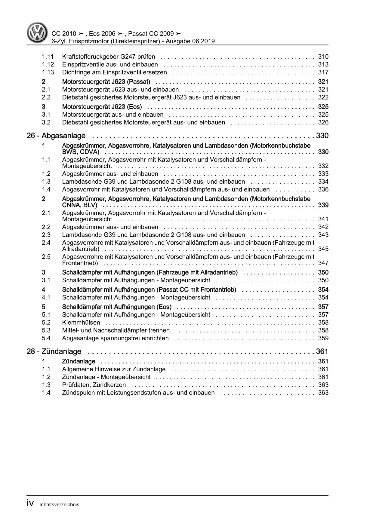 VW EOS 1F 2006-2015 6-Zyl. Benzinmotor 3,6l 260-300 PS Reparaturanleitung eBook