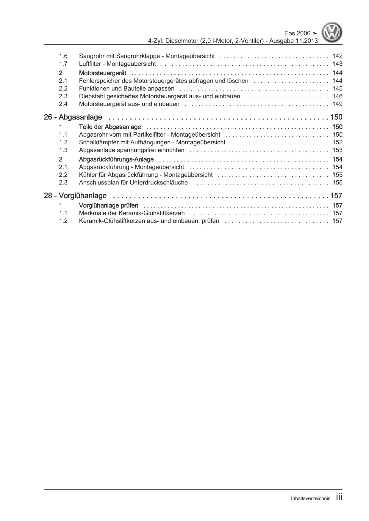 VW EOS 1F 2006-2015 4-Zyl. Dieselmotor 2V 2,0l 140 PS Reparaturanleitung eBook