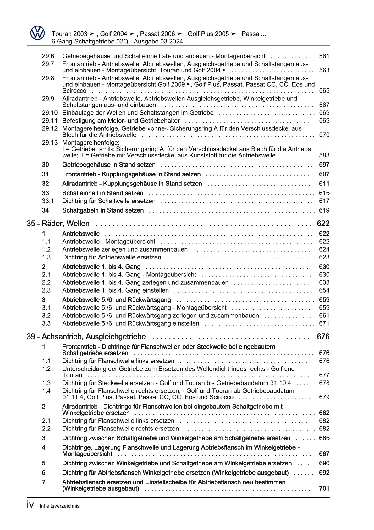 VW Golf 6 Typ 5K 2008-2012 6 Gang Schaltgetriebe 02Q Reparaturanleitung eBook