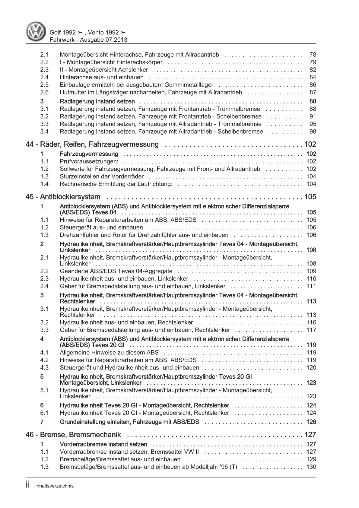 VW Golf 3 Variant 1H 1993-1999 Fahrwerk Lenkung Bremsen Reparaturanleitung eBook