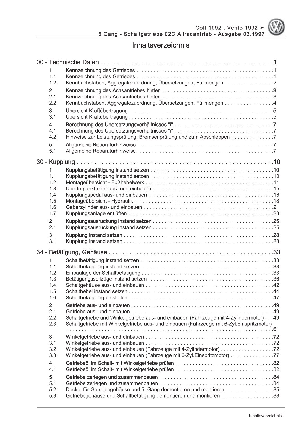 VW Golf 3 Variant 1H (93-99) 5 Gang Schaltgetriebe 02C Reparaturanleitung eBook