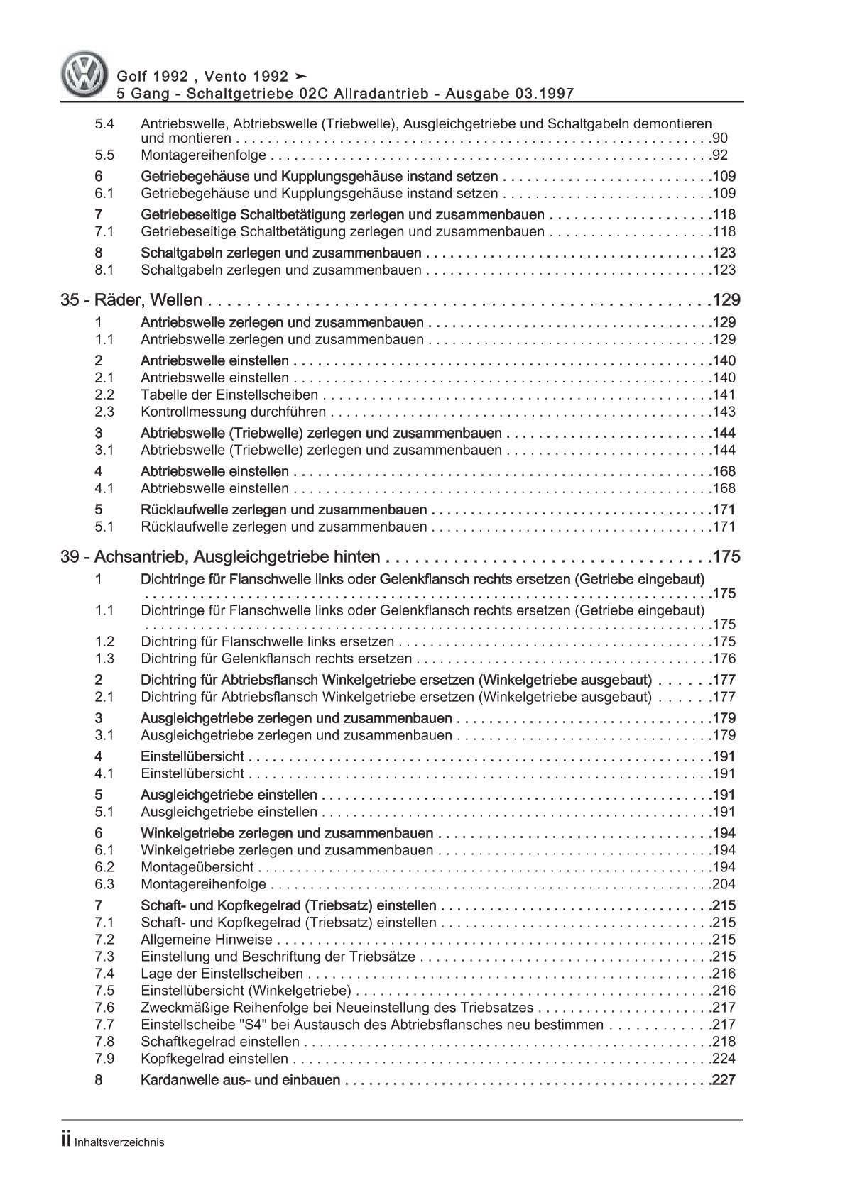 VW Golf 3 Variant 1H (93-99) 5 Gang Schaltgetriebe 02C Reparaturanleitung eBook