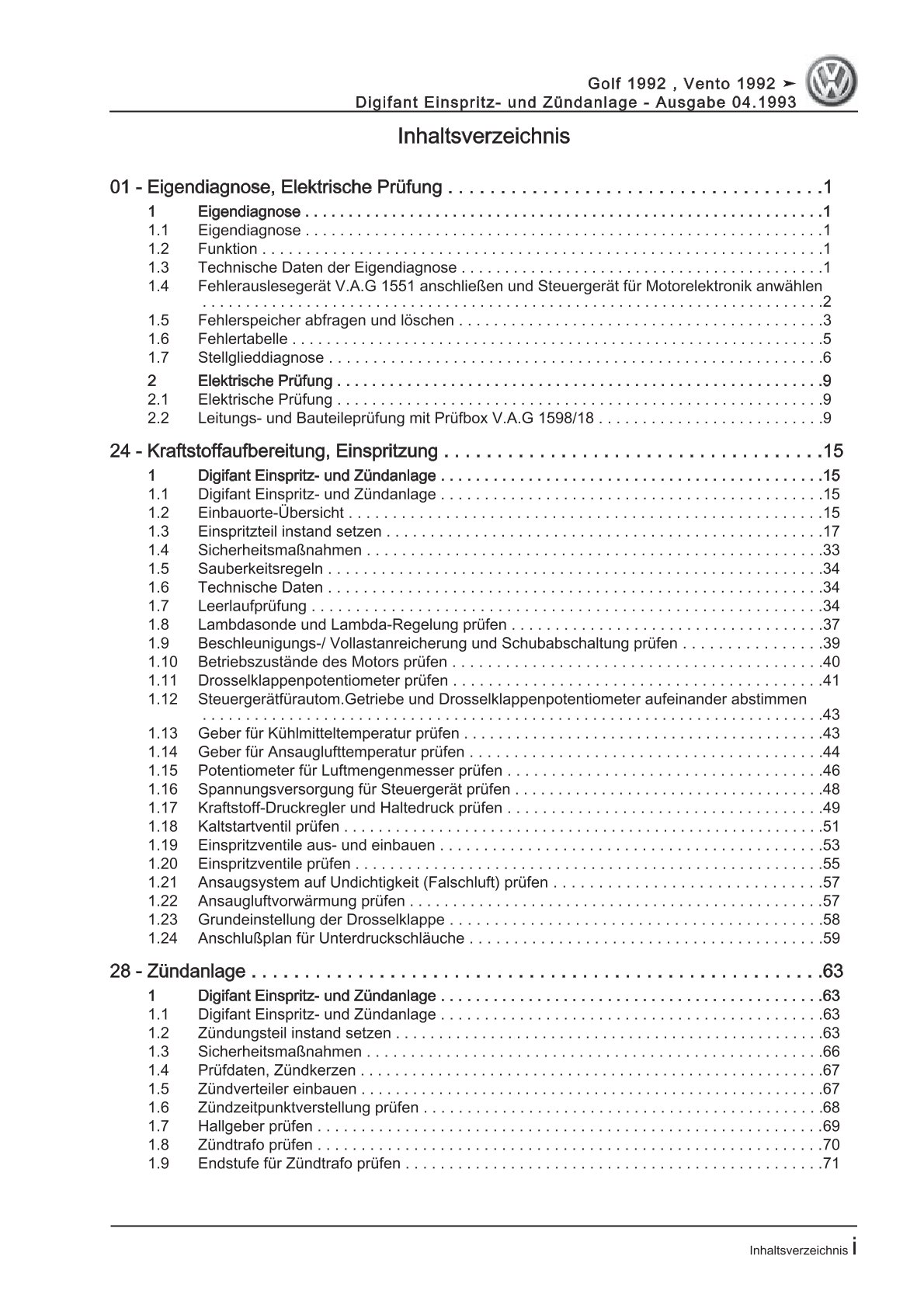 VW Golf 3 Variant 1H Digifant Einspritz Zündanlage 2,0l Reparaturanleitung eBook