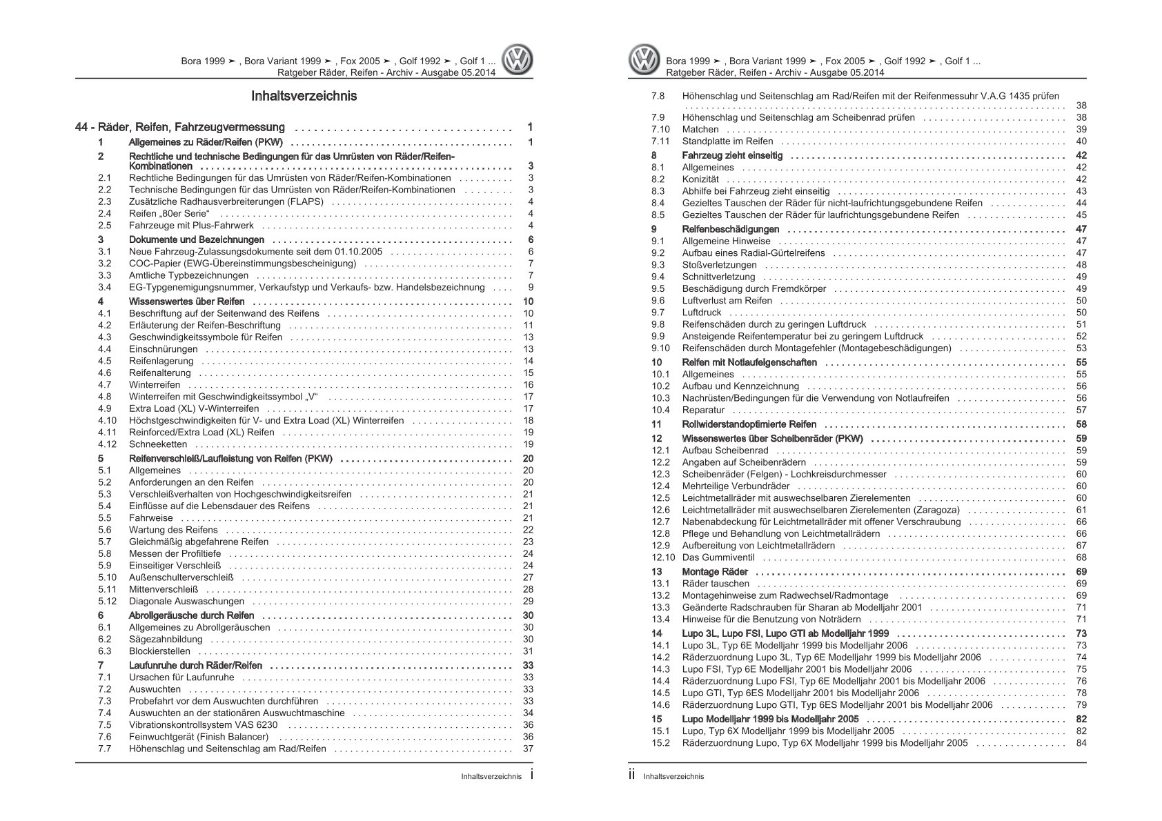VW Golf 3 Variant 1H 93-99 Ratgeber Räder Reifen Archiv Reparaturanleitung eBook