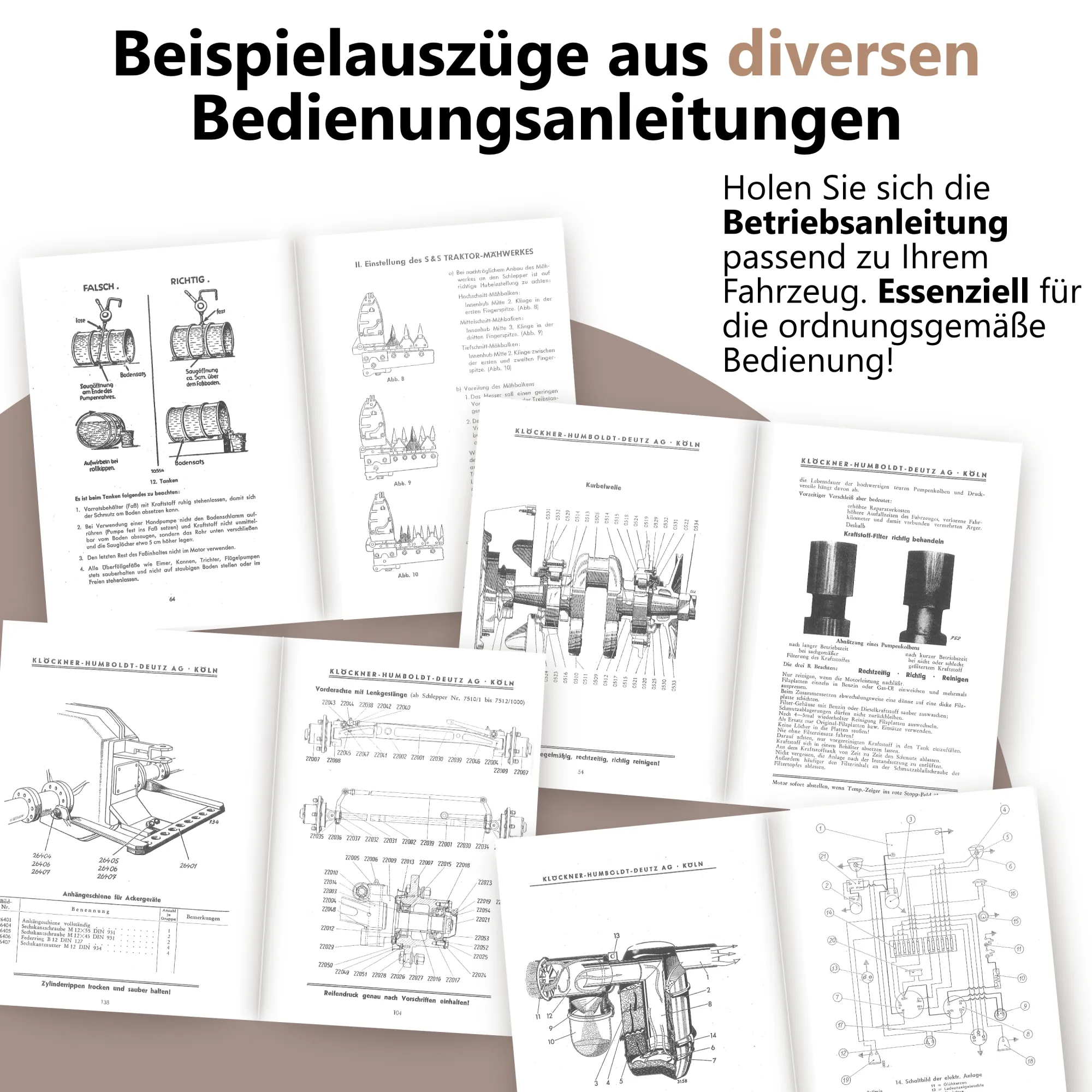 Betriebsanleitungen sind essenziell, um Ihr Fahrzeug richtig zu bedienen. Hier sehen Sie einige beispielhafte Auszüge verschiedener Bedienungsanleitungen.