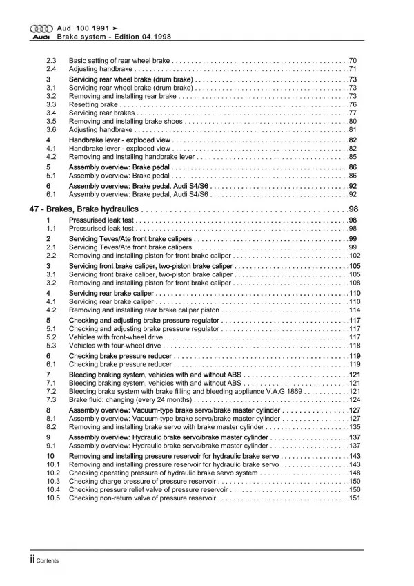 Audi 100 type 4A 1990-1997 brake systems repair workshop manual eBook pdf