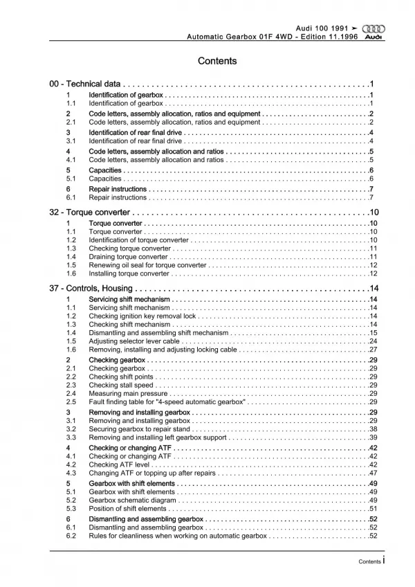 Audi 100 4A 1990-1997 4 speed automatic gearbox 01F repair workshop manual eBook