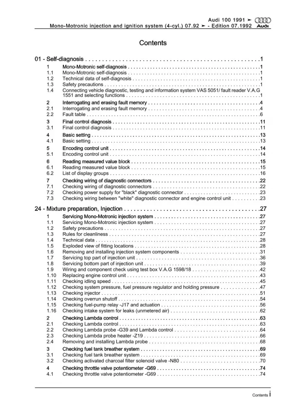 Audi 100 4A 92-97 Mono-Motronic injection ignition system 2.0l repair manual pdf