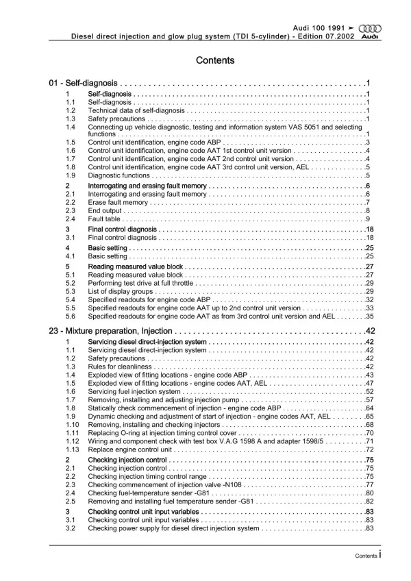 Audi 100 4A 90-97 direct injection glow plug injectors 2.5l repair manual eBook