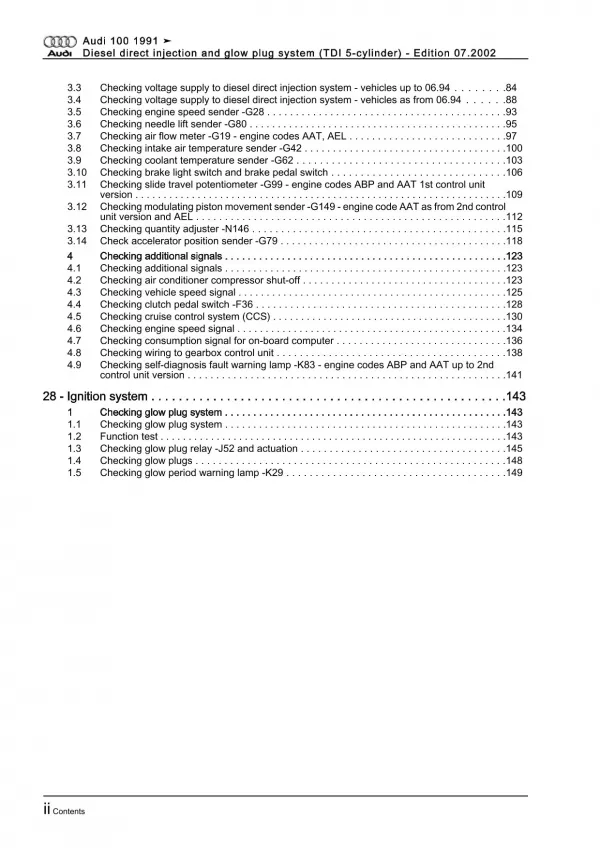 Audi 100 4A 90-97 direct injection glow plug injectors 2.5l repair manual eBook