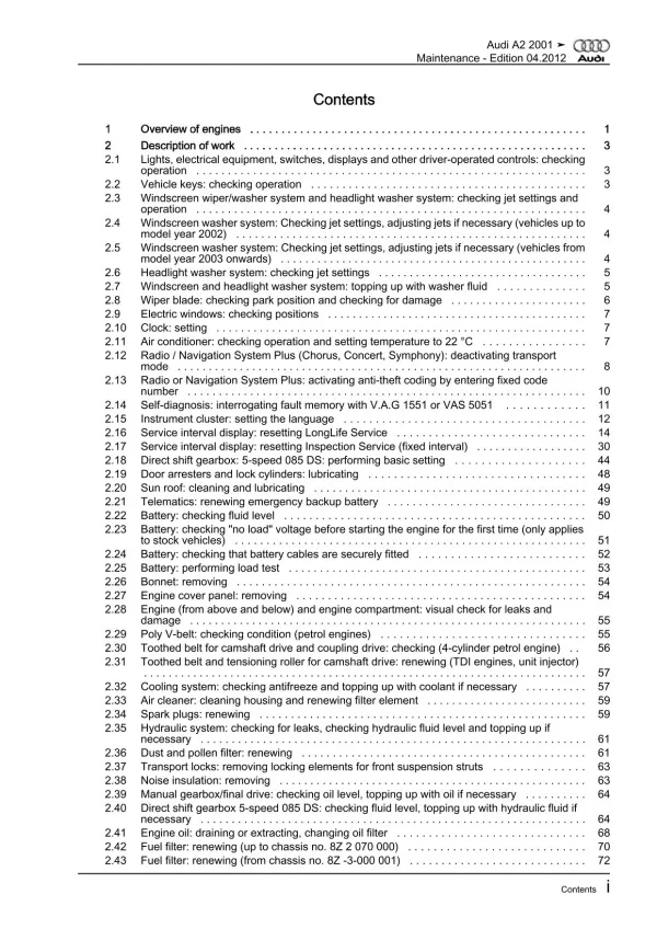 Audi A2 type 8Z 1999-2005 maintenance repair workshop manual eBook guide pdf