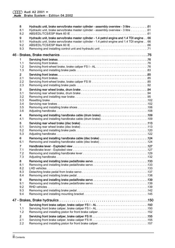 Audi A2 type 8Z 1999-2005 brake systems repair workshop manual eBook pdf