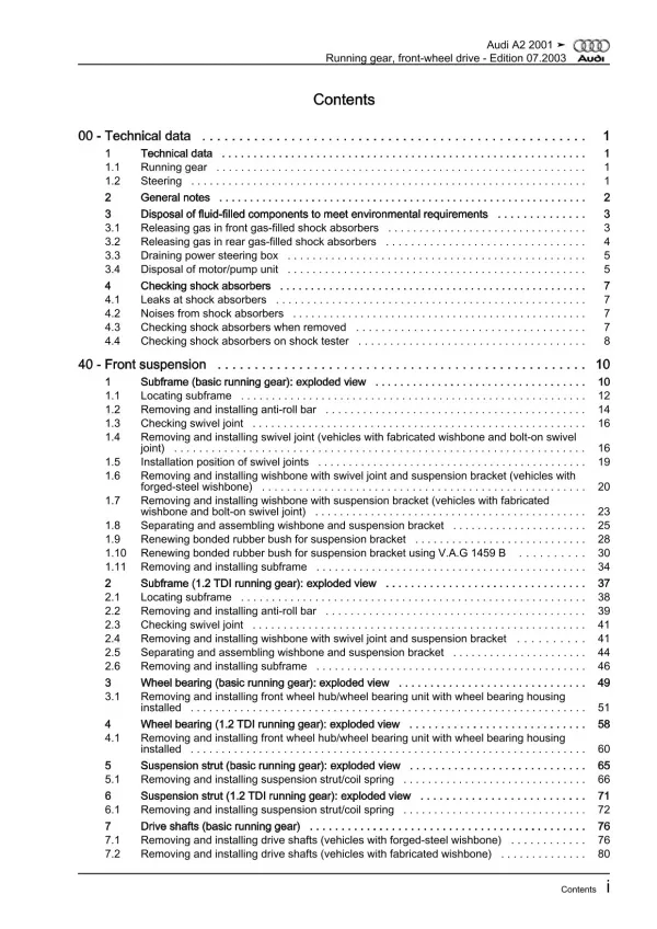 Audi A2 8Z (99-05) running gear axles steering fwd repair workshop manual eBook