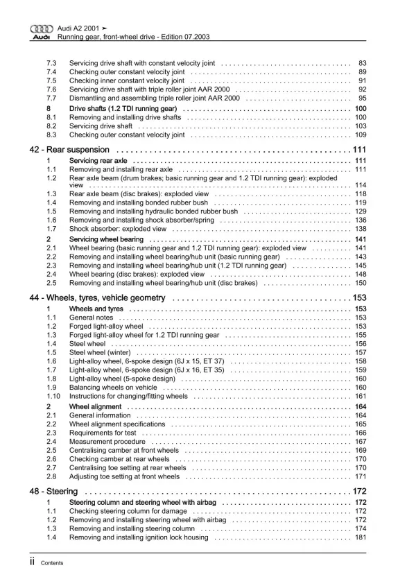 Audi A2 8Z (99-05) running gear axles steering fwd repair workshop manual eBook