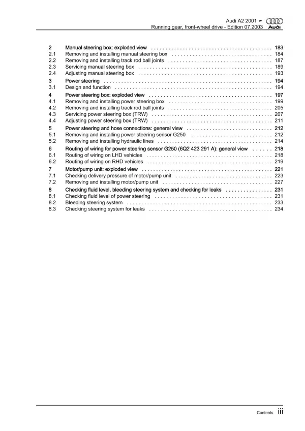 Audi A2 8Z (99-05) running gear axles steering fwd repair workshop manual eBook