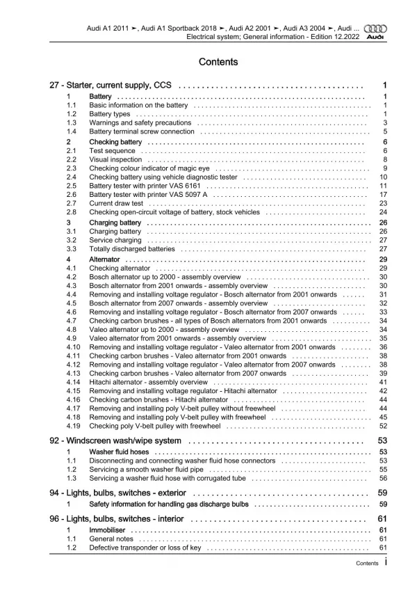 Audi A2 8Z 1999-2005 electrical system general information repair manual eBook