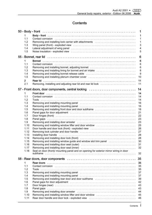 Audi A2 8Z 1999-2005 general body repairs exterior repair workshop manual eBook