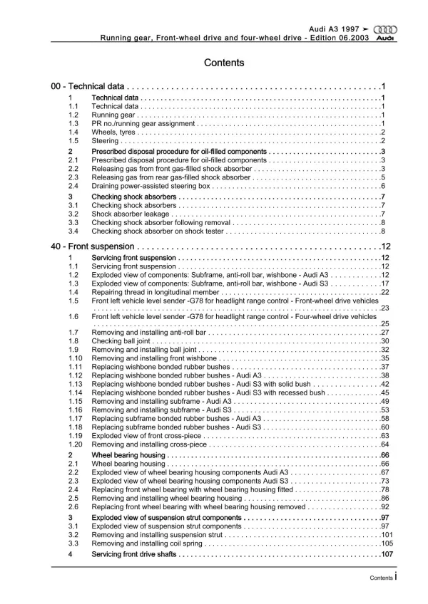 Audi A3 8L 1996-2006 running gear axles steering fwd awd repair manual eBook