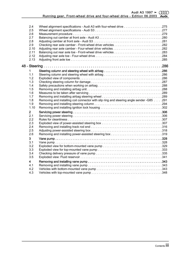 Audi A3 8L 1996-2006 running gear axles steering fwd awd repair manual eBook