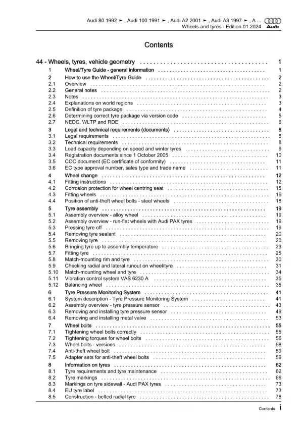 Audi A3 8L 1996-2006 wheels tyres general info repair workshop manual eBook