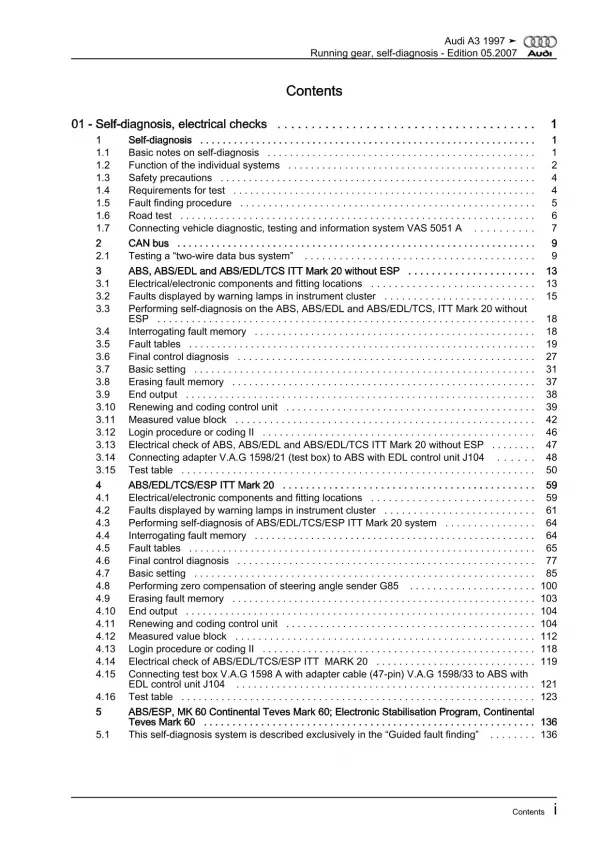 Audi A3 8L 1996-2006 running gear self-diagnosis repair workshop manual eBook