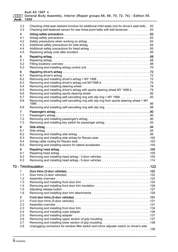 Audi A3 8L 1996-2006 general body repairs interior repair workshop manual eBook