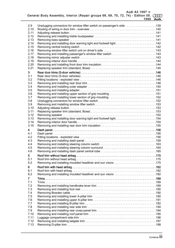 Audi A3 8L 1996-2006 general body repairs interior repair workshop manual eBook