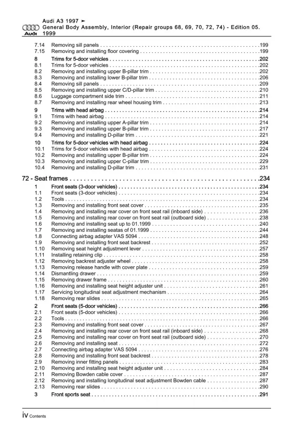 Audi A3 8L 1996-2006 general body repairs interior repair workshop manual eBook